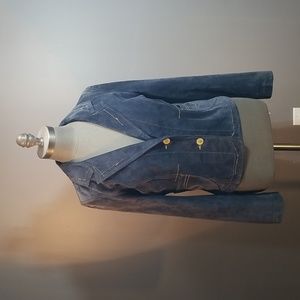Danier rich denim blue suede leather blazer/jacket size small, unique stitching